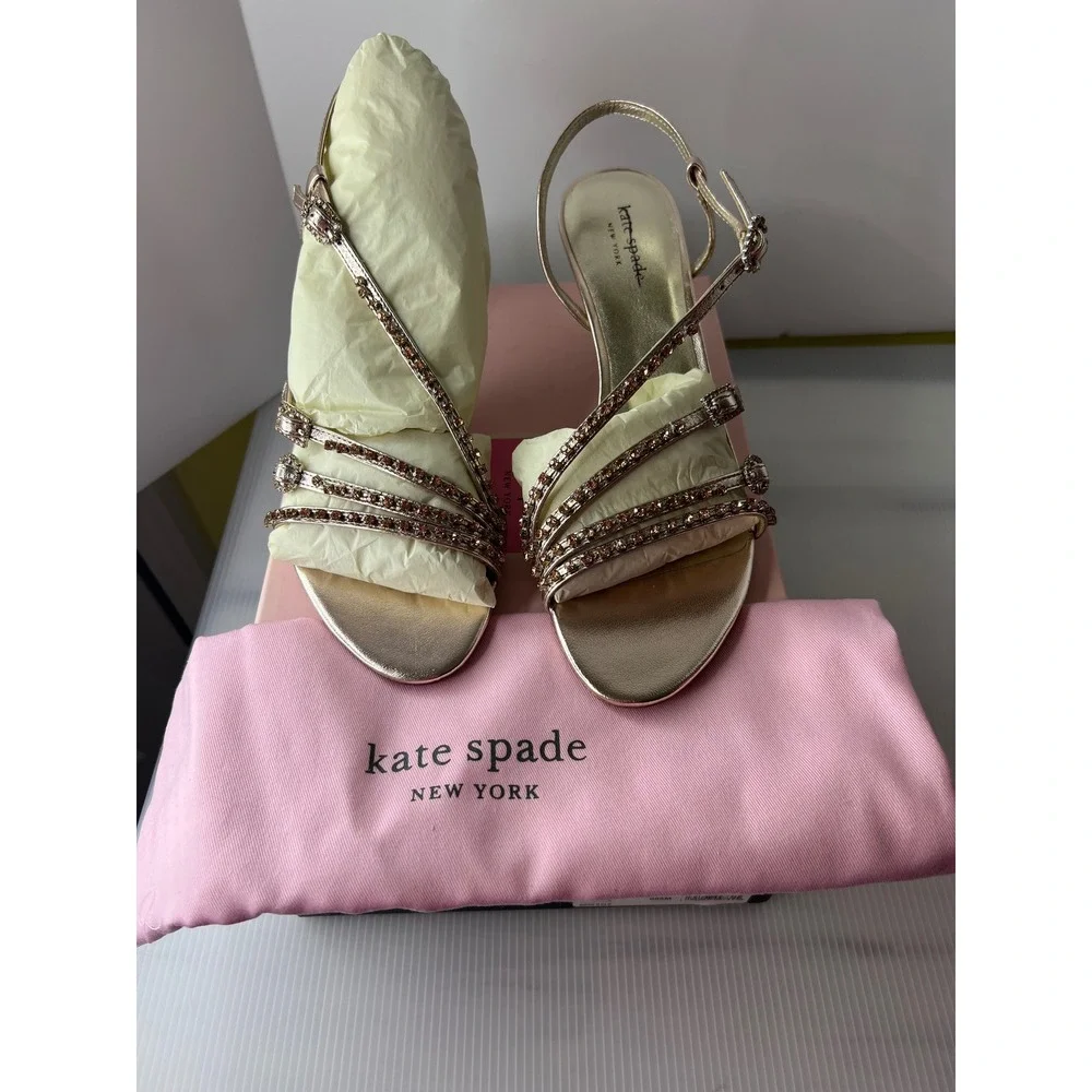 Kate Spade‎ Makenna Rose Gold Embellished Slingback Heels Sandals Size 9.5